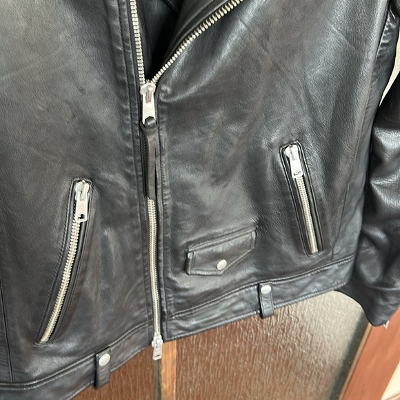 All Saints Milo Asymmetric Zip Leather Biker Jacket size Large. - Picture 11 of 13